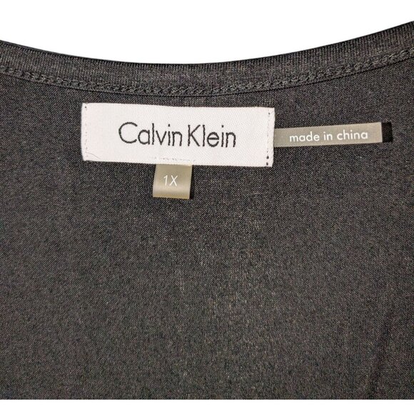 Calvin Klein Womens Black Gold Sequin Top 1X Scoop Neck Sleeveless Partywear - Picture 3 of 7